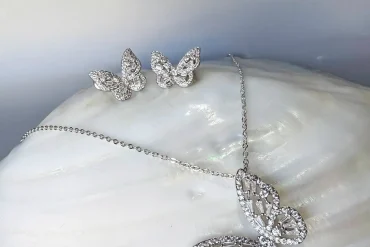 نیم ست پروانه تمام نگین نقره ای|استیل،رنگ ثابت 14031232