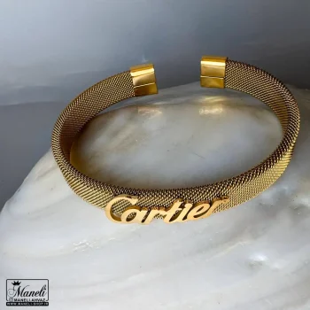 بنگل حصیری مردانه رنگ طلایی با نوشته Cartier - استیل 14031243 - Image 3
