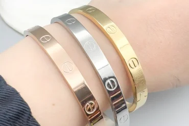 بنگل کارتیر سه رنگ طلایی ، رزگلد ، نقره ای | استیل ، رنگ ثابت 14040120