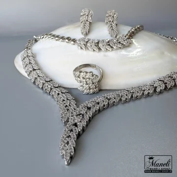 ست مجلسی تمام نگین گردنبند، گوشواره، دستبند، انگشتر 14031235 - Image 3