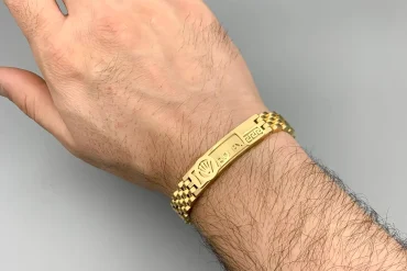 دستبند مردانه رولکس طلایی پلاک دار |استیل 316 - رنگ ثابت 14040111