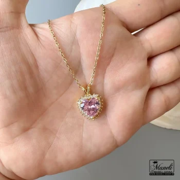 خرید گردنبند نگین صورتی استیل | طلایی 14031260