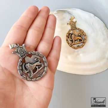 پلاک شیر و خورشید استیل | نقره ای و طلایی 14040104