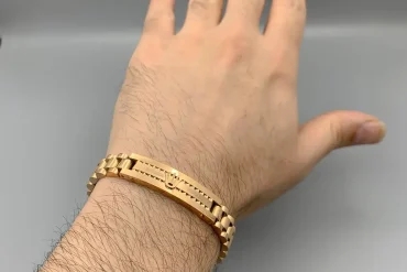 خرید دستبند مردانه رولکس رزگلد پلاک دار