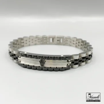 خرید دستبند رولکس مشکی نقره ای پلاک دار