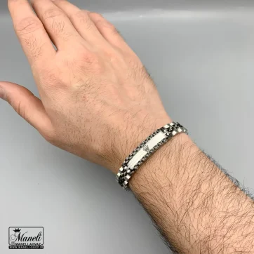 دستبند رولکس مشکی نقره ای پلاک دار | رنگ ثابت 14040110