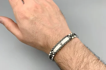 دستبند رولکس مشکی نقره ای پلاک دار | رنگ ثابت 14040110