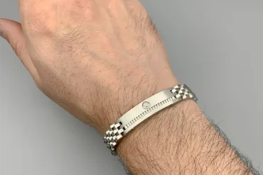 دستبند رولکس نقره ای پلاک دار | رنگ ثابت 14040114