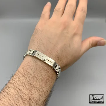 دستبند رولکس نقره ای پلاک دار استیل | رنگ ثابت 14040106