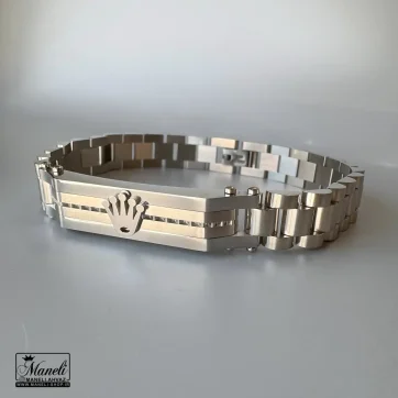 خرید دستبند رولکس نقره ای پلاک دار استیل