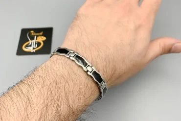 دستبند سیلور مشکی مردانه | رنگ ثابت - استیل 14040169