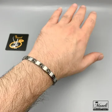 دستبند مردانه نقره ای مشکی ورساچه | 7 میل | رنگ ثابت 14040166