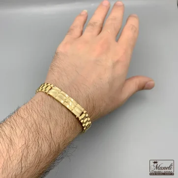 دستبند رولکس مردانه طلایی پلاک دار | استیل رنگ ثابت 14040171