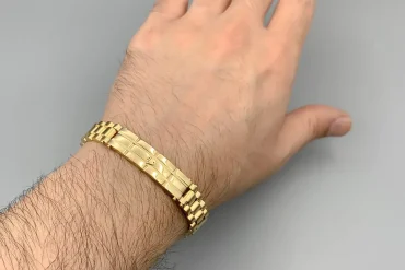 دستبند رولکس مردانه طلایی پلاک دار | استیل رنگ ثابت 14040171