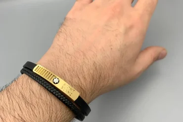 دستبند مردانه چرم دوردیفه مونت بلانک 14040189