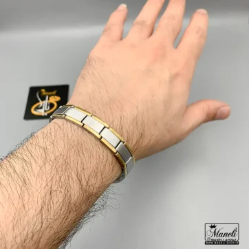 دستبند استیل مردانه نقره ای با حاشیه طلایی | رنگ ثابت 14040163