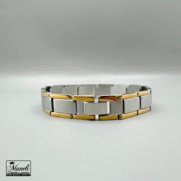 خرید دستبند استیل مردانه نقره ای با حاشیه طلایی