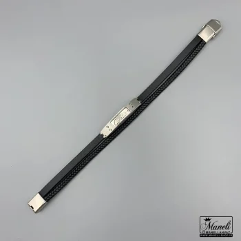 دستبند مردانه چرم دوردیفه با پلاک cartier کارتیر 14040191 - Image 4