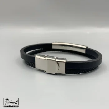 دستبند مردانه چرم دوردیفه با پلاک cartier کارتیر 14040191 - Image 3