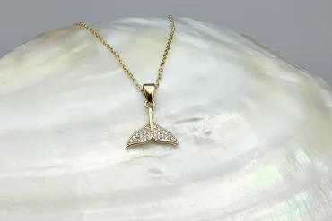 گردنبند دم وال نگینی طلایی | استیل - رنگ ثابت 14040134