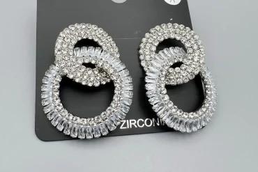 گوشواره میخی مجلسی نگینی نقره ای| رنگ ثابت 14040156