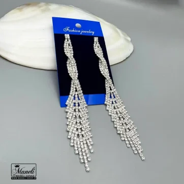 گوشواره آویز بلند میخی مجلسی نگینی | رنگ ثابت 14040157