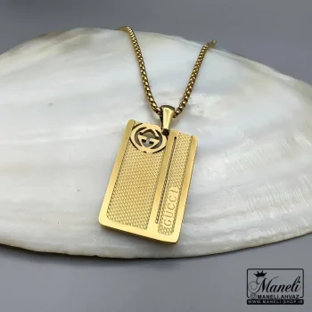 گردنبند مردانه با پلاک گوچی طلایی | استیل - رنگ ثابت 14040140