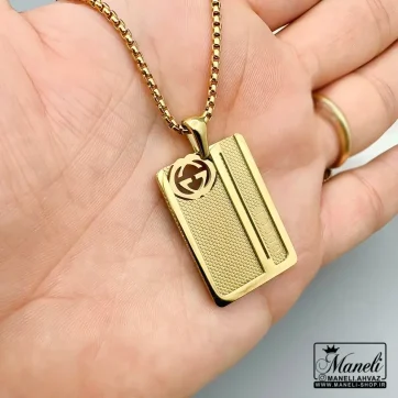 خرید گردنبند مردانه با پلاک گوچی طلایی