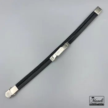 دستبند چرم مردانه با پلاک استیل نقره ای حک Cartier کارتیر 14040182 - Image 3