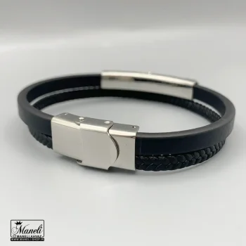 دستبند چرم مردانه با پلاک استیل نقره ای حک Cartier کارتیر 14040182 - Image 4