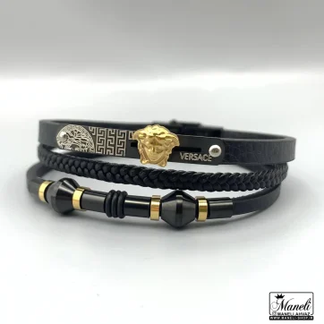 خرید و قیمت دستبند چرم مردانه سه ردیفه ورساچه