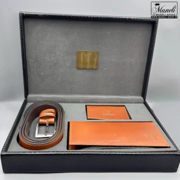 ست سه تیکه کیف و کمربند چرم طبیعی چرمسال |رنگ عسلی 14040196