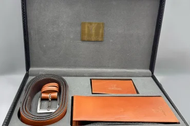 ست سه تیکه کیف و کمربند چرم طبیعی چرمسال |رنگ عسلی 14040196