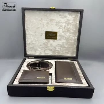 ست کیف و کمربند چرم طبیعی میلانو | رنگ قهوه ای 14040195