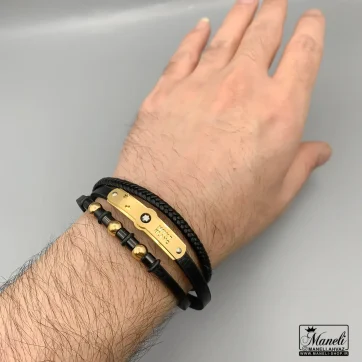 دستبند مردانه چرم سه ردیفه مونت بلانک 14040190