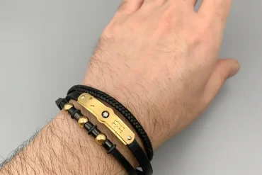 دستبند مردانه چرم سه ردیفه مونت بلانک 14040190