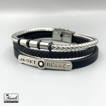 خرید دستبند چرم و استیل مردانه سه ردیفه مونت بلنک