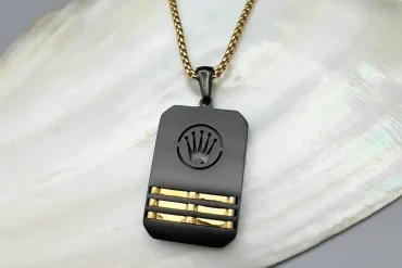 گردنبند رولکس مردانه مشکی طلایی | استیل - رنگ ثابت 14040141