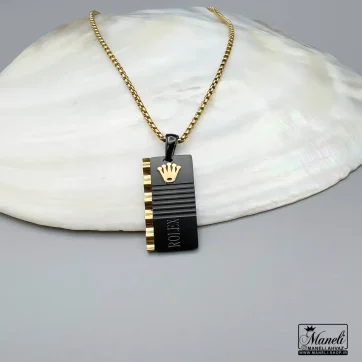گردنبند مردانه با پلاک رولکس مشکی طلایی