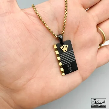 خرید گردنبند مردانه با پلاک رولکس مشکی طلایی