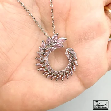 خرید گردنبند نگین صورتی دخترانه استیل