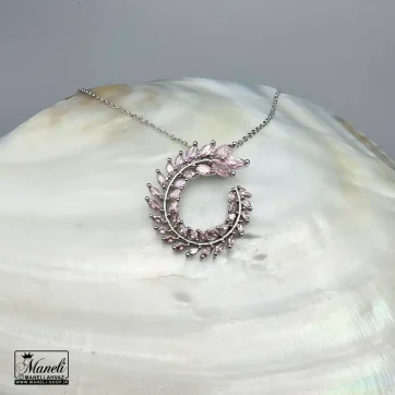 گردنبند نگین صورتی دخترانه استیل | رنگ ثابت 14040132
