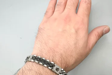 دستبند مردانه مشکی نقره ای با لوگوی رولکس | استیل - رنگ ثابت 14040180