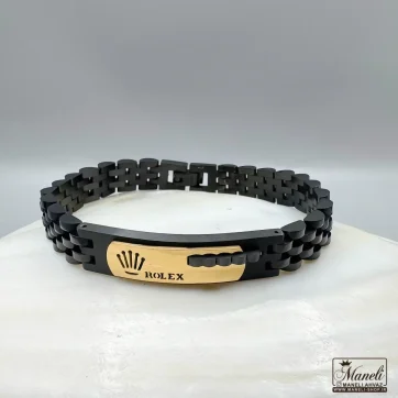 خرید دستبند رولکس مردانه مشکی با پلاک طلایی