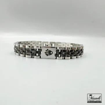خرید دستبند مردانه مشکی نقره ای با لوگوی رولکس