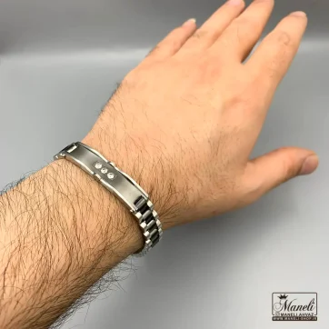 دستبند رولکس مردانه با پلاک نگین دار | مشکی نقره ای 14040170