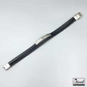 دستبند چرم مردانه با پلاک رولکس نقره ای 14040183 - Image 4