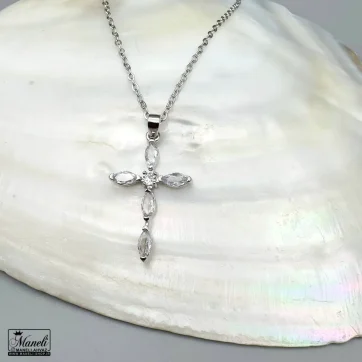 گردنبند زنانه صلیب نگینی ظریف نقره ای | استیل - رنگ ثابت 14040127