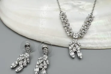 نیم ست مجلسی آویز نگینی | استیل | نقره ای 14040153