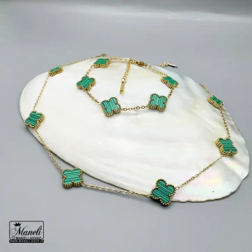 ست گردنبند و دستبند ونکلیف سبز | استیل - رنگ ثابت 14040142